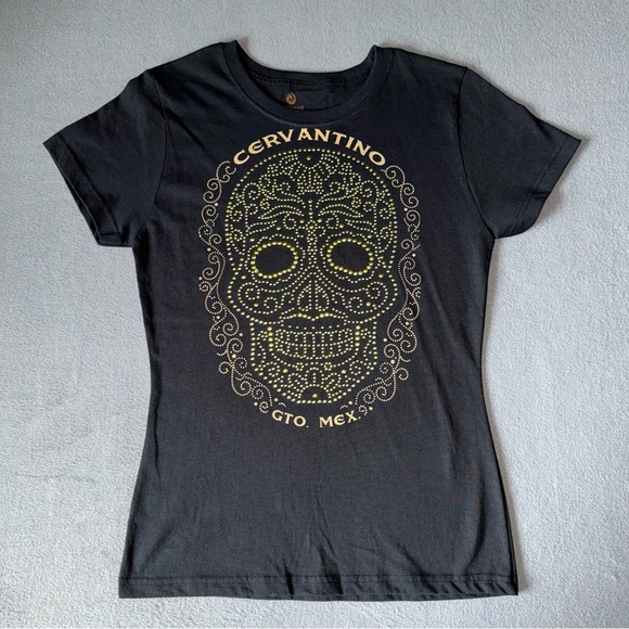 Karacool Cervantino Black T-Shirt with Gold Skull Design GTO MEX Medium - Picture 1 of 9